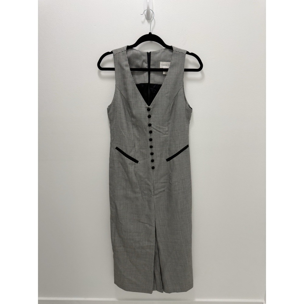 Casual Corner Dress Womens 6 Black‎ White Houndstooth Sheath Midi Vintage